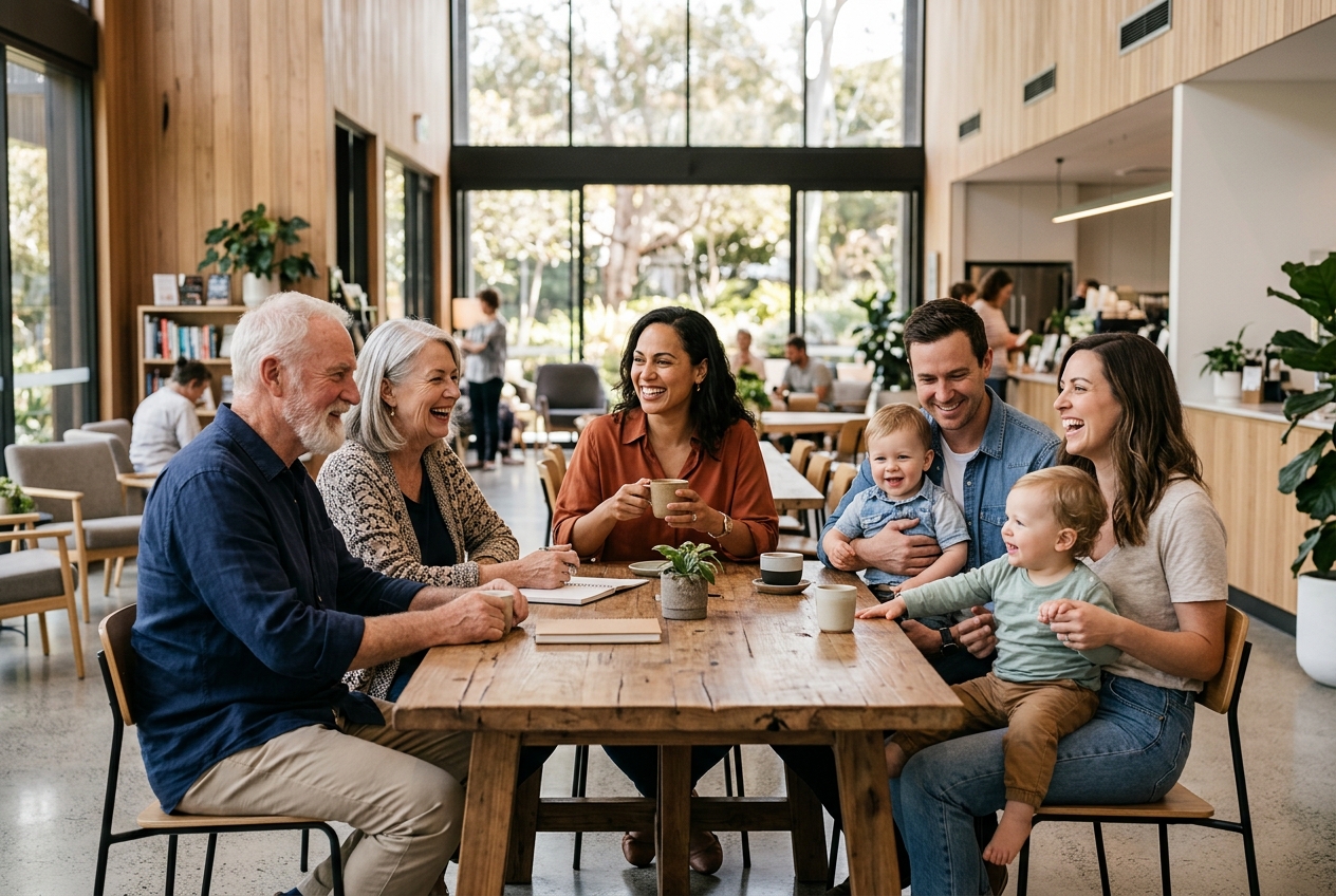 Diverse group of Australians in a modern community setting